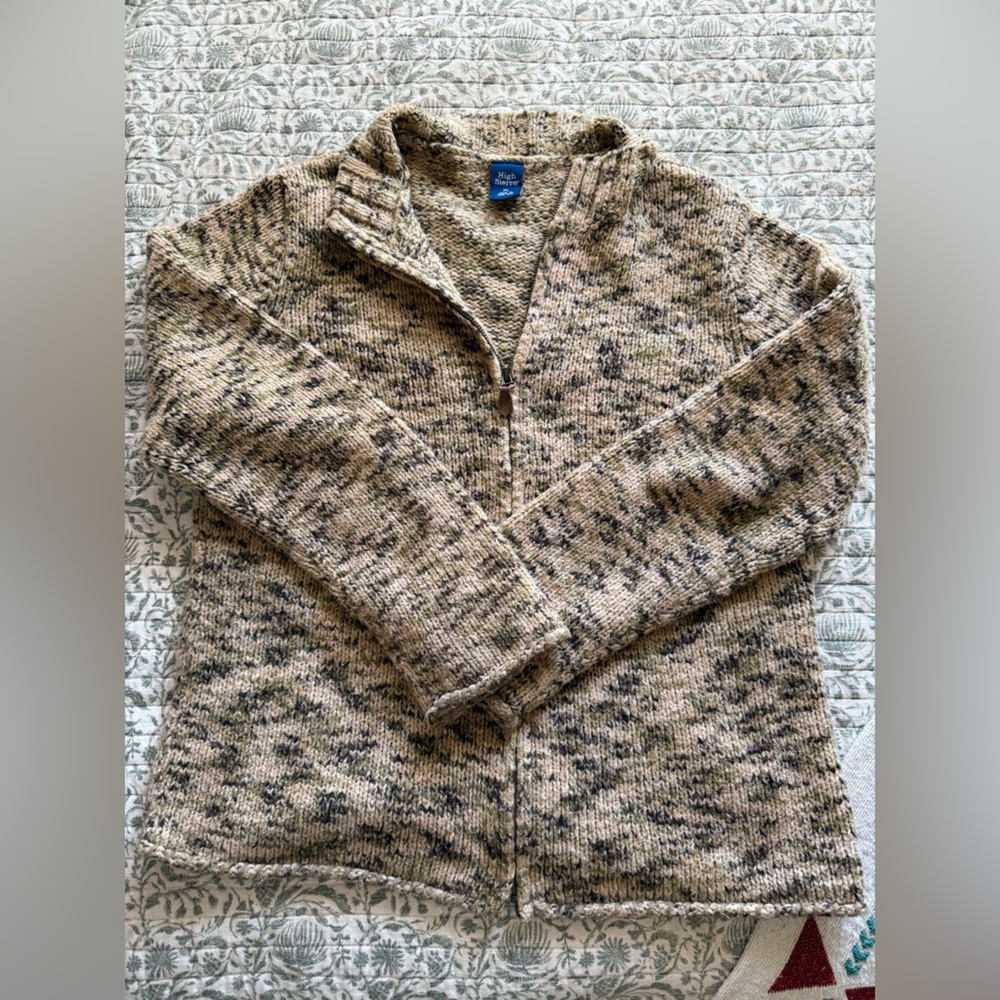 High Sierra Tan and Black Zip Up Sweater Cozy Knit